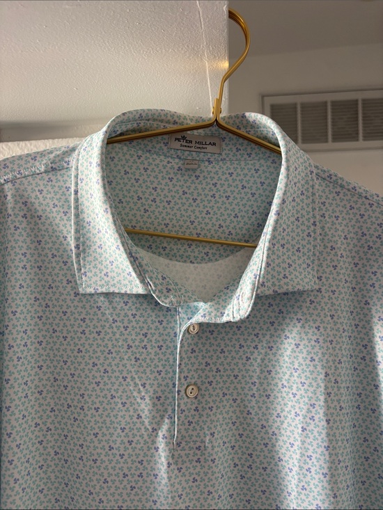 Peter Millar Other - Peter Millar Light Blue & White Micro 3-Prop Polo - National PGA Resort Logo
